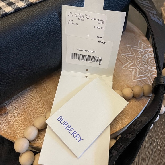 Burberry Archive Black Calf Leather & Check Note Adjustable Crossbody - Picture 9 of 16